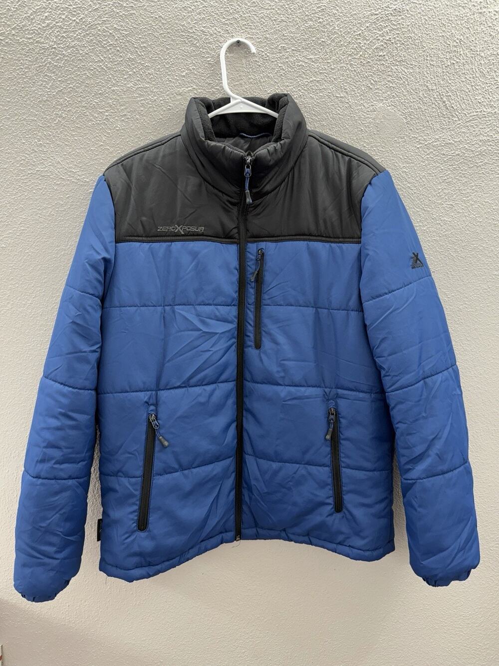 ZeroXposure Mens Jacket Size Medium Blue Black Winter Zip Up Puffer Lined